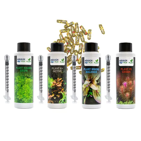 AQUA24 PLUS Zestaw Nawozów Makro Mikro Potas Żelazo 4x100ml+Caps Boost 20szt