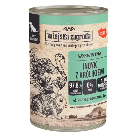 Wiejska Zagroda Karma mokra dla psa królik indyk 400g