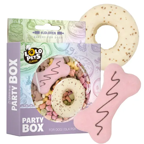LOLO PETS Party Box Urodzinowy Przysmak dla Małych i Średnich Psów 400g