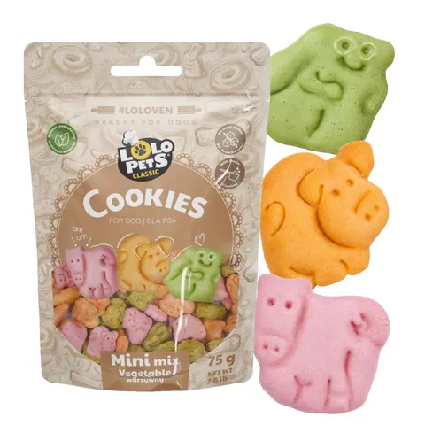 LOLO PETS Przysmak Ciastka dla Psa Mini Mix Zwierzątka Warzywne 75g