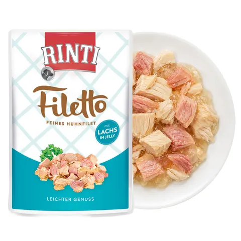 RINTI Filetto Kura i Łosoś w Galaretce Karma Mokra dla Psa 100g