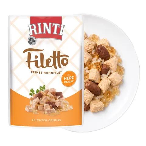 RINTI Filetto Kurczak i Serca Drobiowe w Galaretce Karma Mokra dla Psa 100g