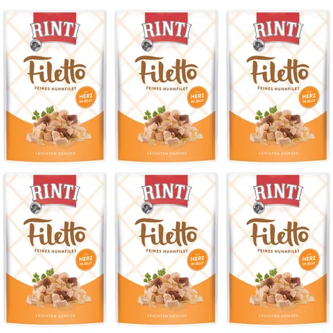 RINTI Filetto Kurczak i Serca Drobiowe w Galaretce Karma Mokra dla Psa 6x100g