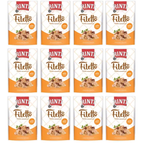 RINTI Filetto Kurczak i Serca Drobiowe w Galaretce Karma Mokra dla Psa 12x100g