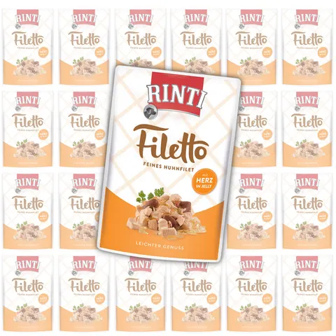 RINTI Filetto Kurczak i Serca Drobiowe w Galaretce Karma Mokra dla Psa 24x100g