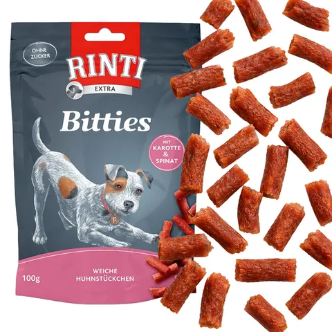 RINTI Bitties Kurczak Marchew Szpinak 100g Bezzbożowy Przysmak dla Psów