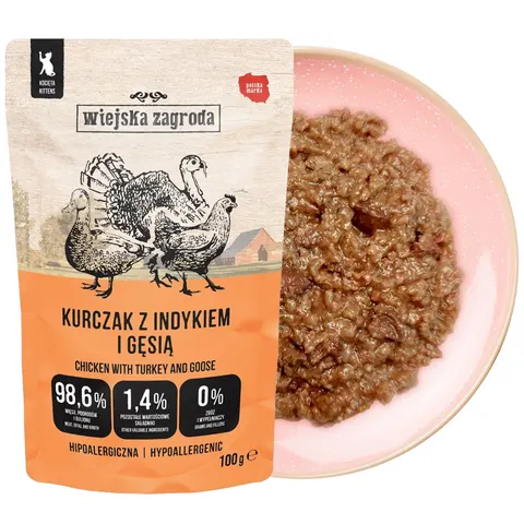 WIEJSKA ZAGRODA Kurczak Indyk Gęś 100g Karma Mokra dla Kociąt