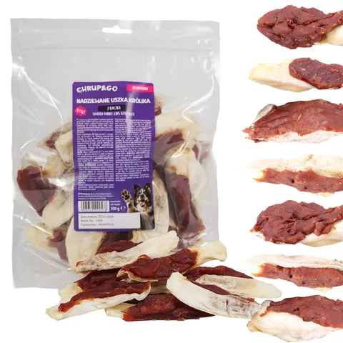 CHRUP&GO Nadziewane Uszka Królika 500g Przysmak dla Psów Dorosłych