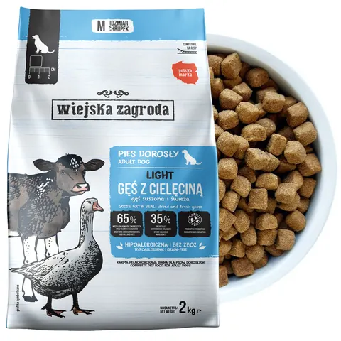 WIEJSKA ZAGRODA Light Gęś Cielęcina 2kg Karma Sucha dla Psów Dorosłych