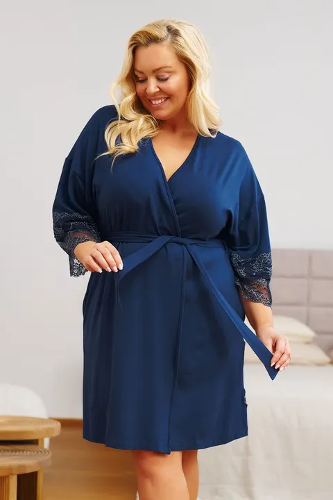 Szlafrok damski plus size z koronką