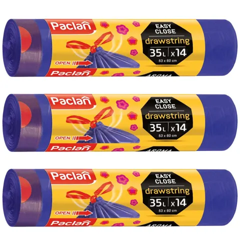 PACLAN Worki na śmieci 35 l ZAPACHOWE Z TAŚMĄ, pakiet 3 x14 szt