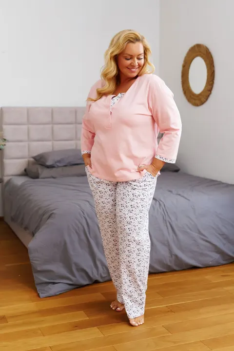 Różowa piżama plus size z bawełny