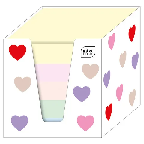 Kostka biurowa kolorowa w pojemniku papierowym 90x90x90mm INTERDRUK kolory pastelowe 1szt. /KOSPAPKKUBP/