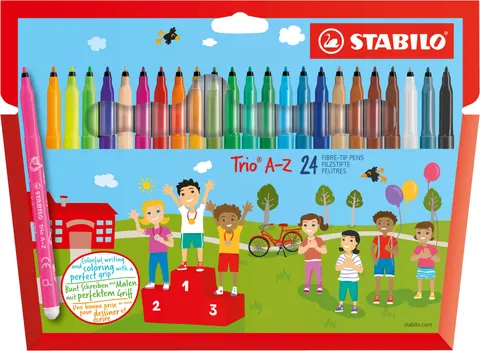 Flamastry trójkątne Stabilo 24 kolory A-Z Trio