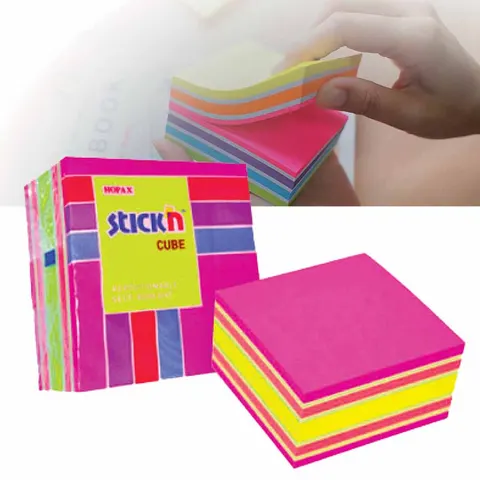 Karteczki samoprzylepne KOSTKA 76X76 neon 400K 21536 4KOL.MIX róż/żółty STICK"N