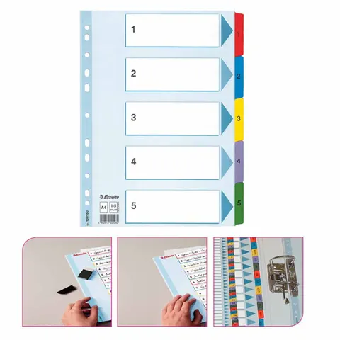 Przekładki A4 maxi kartonowe 1-5 numeryczne z kolorowymi indeksami z kartą opisową numeryczne ESSELTE MYLAR /100207/