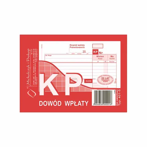 Druk KP dowód wpłaty A6 wielokopia, MiP