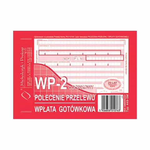Druk Polecenie przelewu/wpłata gotówkowa A6 Oryginał+Kopia, MiP