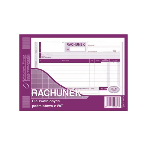 231-3 Rachunek A5 dla zwolnionych podmiotowo z VAT MICHALCZYK i PROKOP