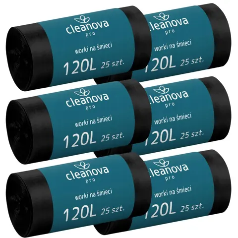 CLEANOVA Worki na śmieci CZARNE 120 l, pakiet 6 x 25 szt