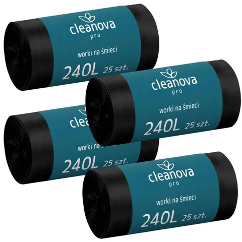 CLEANOVA Worki na śmieci CZARNE 240 l, pakiet 4 x 25 szt