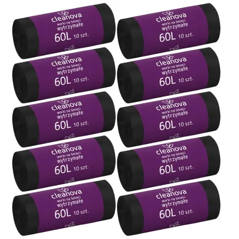 CLEANOVA Worki na śmieci CZARNE 60 l, pakiet 10 x10 szt