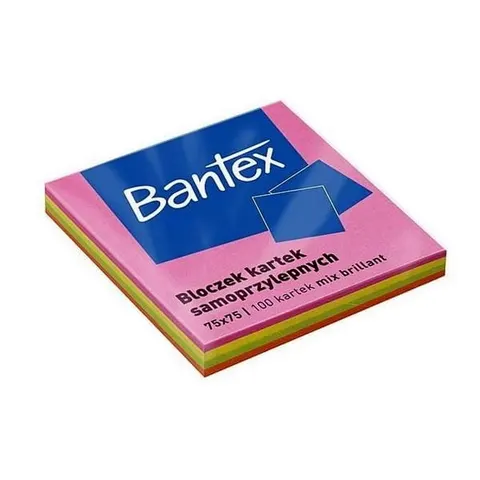 Bloczek samoprzylepny 75x75mm 100k mix kolorów 400086389 BANTEX