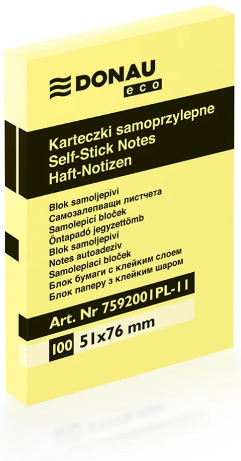Karteczki samoprzylepne żółte 51x76 mm 100 karteczek Donau ECO