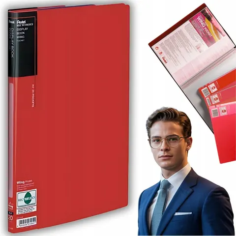 Album ofertowy 20 koszulek A4 czerwony Wing, Pentel