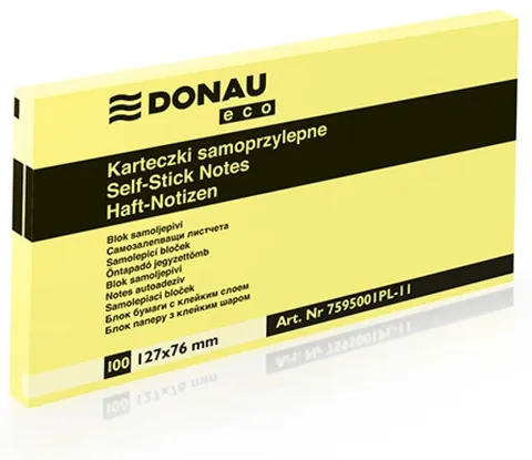 Karteczki samoprzylepne żółte 127X76MM 100 karteczek, Donau ECO