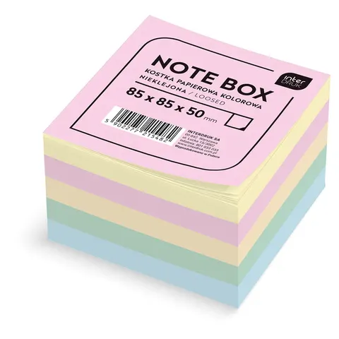 NOTES KOSTKA 85X85X50MM NIEKLEJONA KOLOROWA INTERDRUK kolory pastelowe