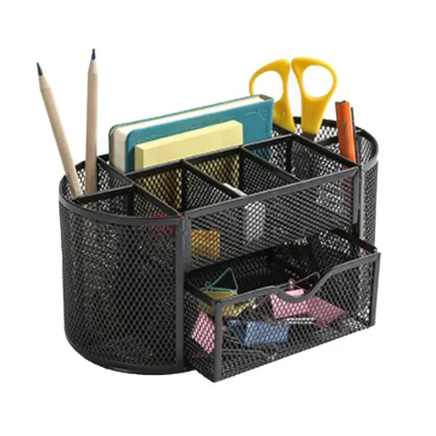Przybornik na biurko Q-CONNECT Office Set metalowy 8 komór z szufladką czarny KF18472