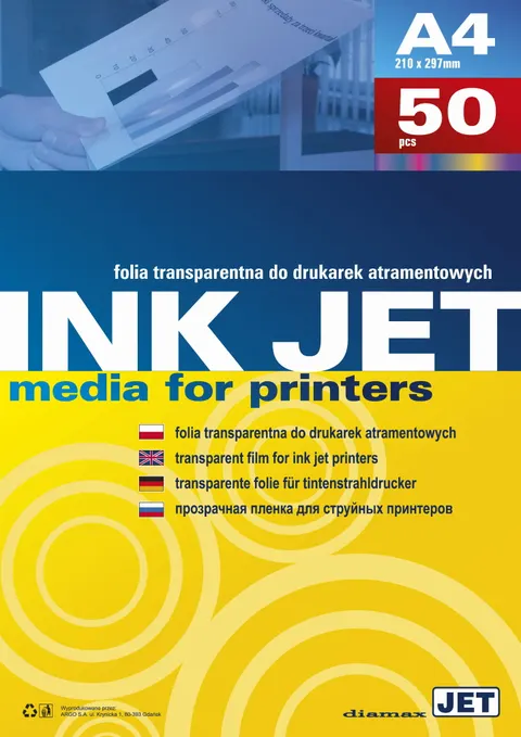 Folia do drukarek atramentowych transparentna 50 arkuszy InkJet Diamax