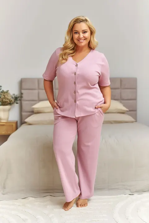 Różowa piżama damska z bawełny plus size