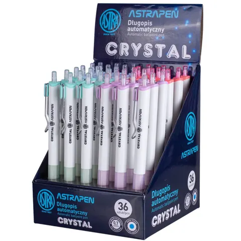 Długopis automatyczny z gumowym uchwytem ASTRA ASTRAPEN CRYSTAL 0,6mm mix wzorów wkład niebieski 1szt.