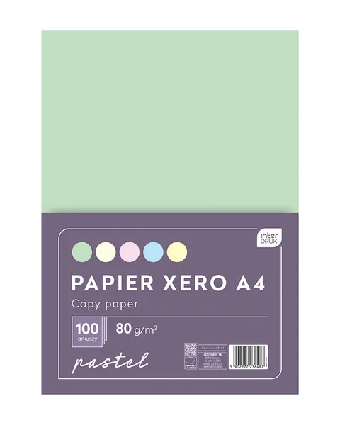 Papier kolorowy Xero A4 80g 5 kolorów Pastelowych 100 arkuszy, Interdruk