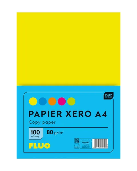 Papier kolorowy Xero A4 80g 5 kolorów Fluo 100 arkuszy, Interdruk