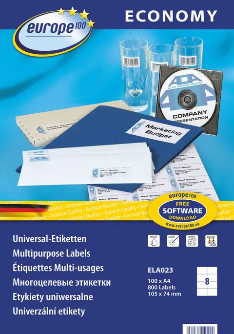 Etykiety uniwersalne Economy Europe100 by Avery Zweckform; A4, 100 ark./op., 105 x 74 mm, białe /ELA023/