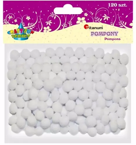 Pompony Poliestrowe 1 cm Białe 120 sztuk, Titanum