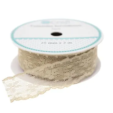 Tasiemka wstążka koronkowa beżowa 2,5 cm x 2 metry, Dp Craft