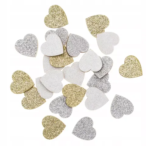 Serca z drewniane brokatowe dwustronne 2 x 1,5cm 24 sztuki, Dp Craft