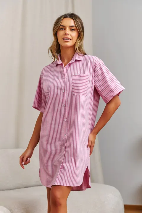Różowa koszula nocna damska w paseczki