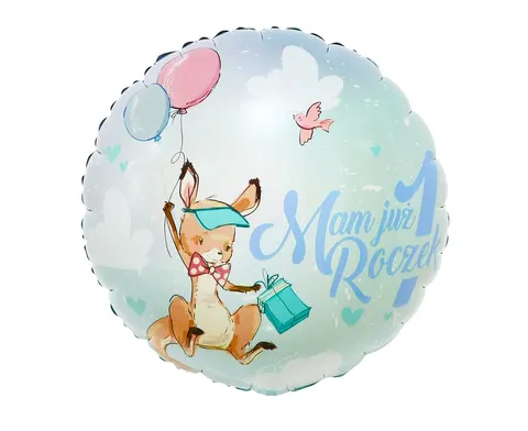 Balon foliowy Cyfra 1 Mam Już Roczek kangurek 36 cm, GoDan
