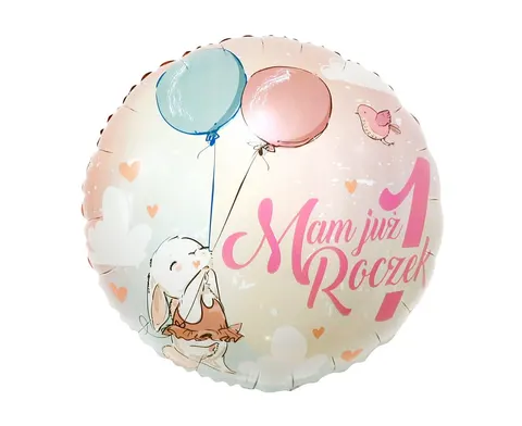 Balon foliowy Cyfra 1 Mam Już Roczek króliczek 36 cm, GoDan
