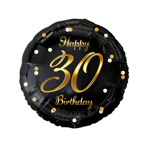 Balon foliowy "Happy Birthday 30 czarno-złoty 18” 46cm Godan