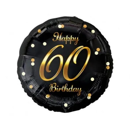 Balon foliowy Liczba 60 Happy 60 Birthday czarny 36 cm, Godan