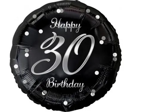 Balon foliowy czarny "Happy 30 Birthday" 18" 46 cm Godan