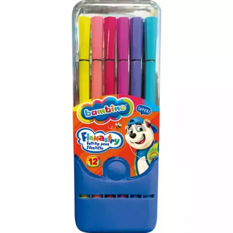 BAMBINO flamastry 12 kol. BAMBINOw pudełku plastikowym MINI ZOO / STANDARD