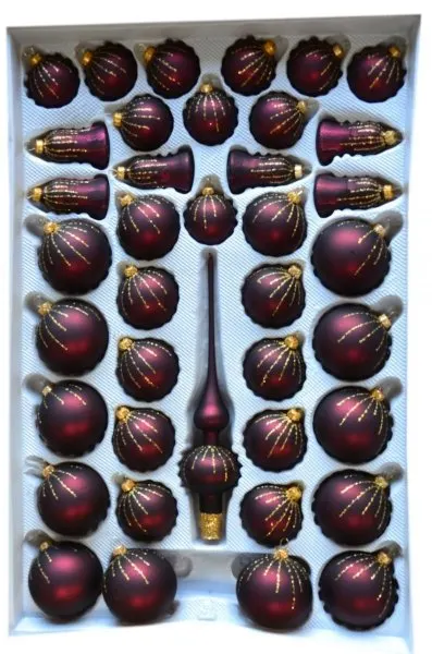 Zestaw dekorowany 39 szt bordo mat