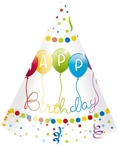 Czapeczki papierowe Happy Birthday Streamers 6 sztuk, GoDan